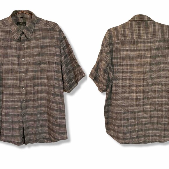 Gillio Collar Button Up Double Pockets Striped Short Sleeve Men L Grey - Picture 1 of 5